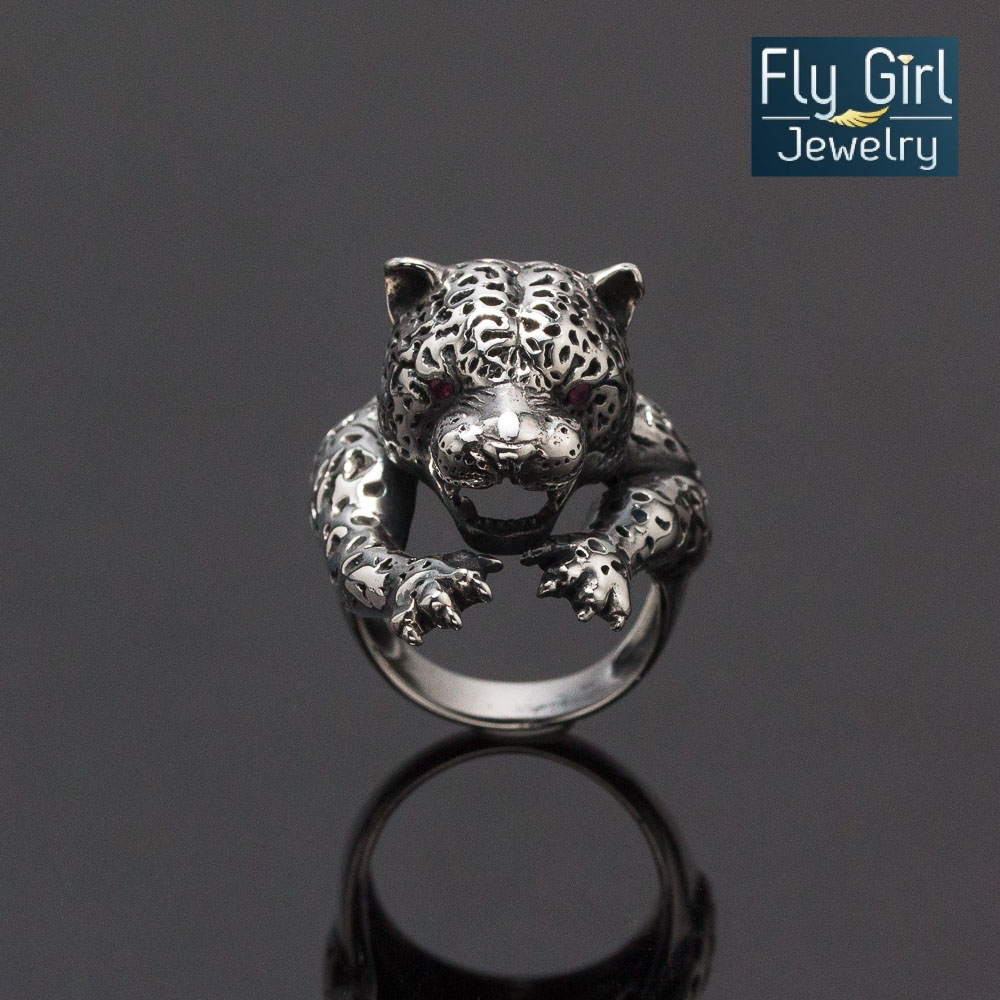 แหวนเสือ แหวนปีขาล แหวนชายเงินแท้ พลอยทับทิมแท้