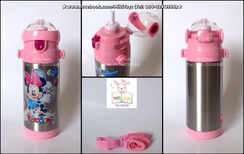 กระติกน้ำมินนี่เมาส์ Disney MinnieMouse สีชมพู-เงิน ลายด้านเดียว --Good Luck Disney Baby-- แถมฟรี!! ถุงหุ้มช่วยรักษาอุณหภูมิ1ถุงและแปรงล้างหลอด1ชิ้นค่ะ^^