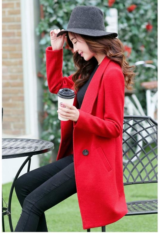 PreOrderเสื้อผ้าคนอ้วน - เสื้อโค้ทกันหนาวไซส์ใหญ่ ผ้าวูลขนสัตว์ สี : เทา / แดง