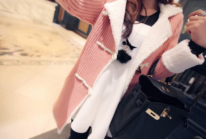 PreOrder - เสื้อกันหนาวแฟชั่นเกาหลี ฟรีไซส์ ชั้่นนอกเป็นไหมพรมถัก ข้างในเป็นผ้ากำมะหยี่ สี : เบจ / น้ำเงิน / ชมพู