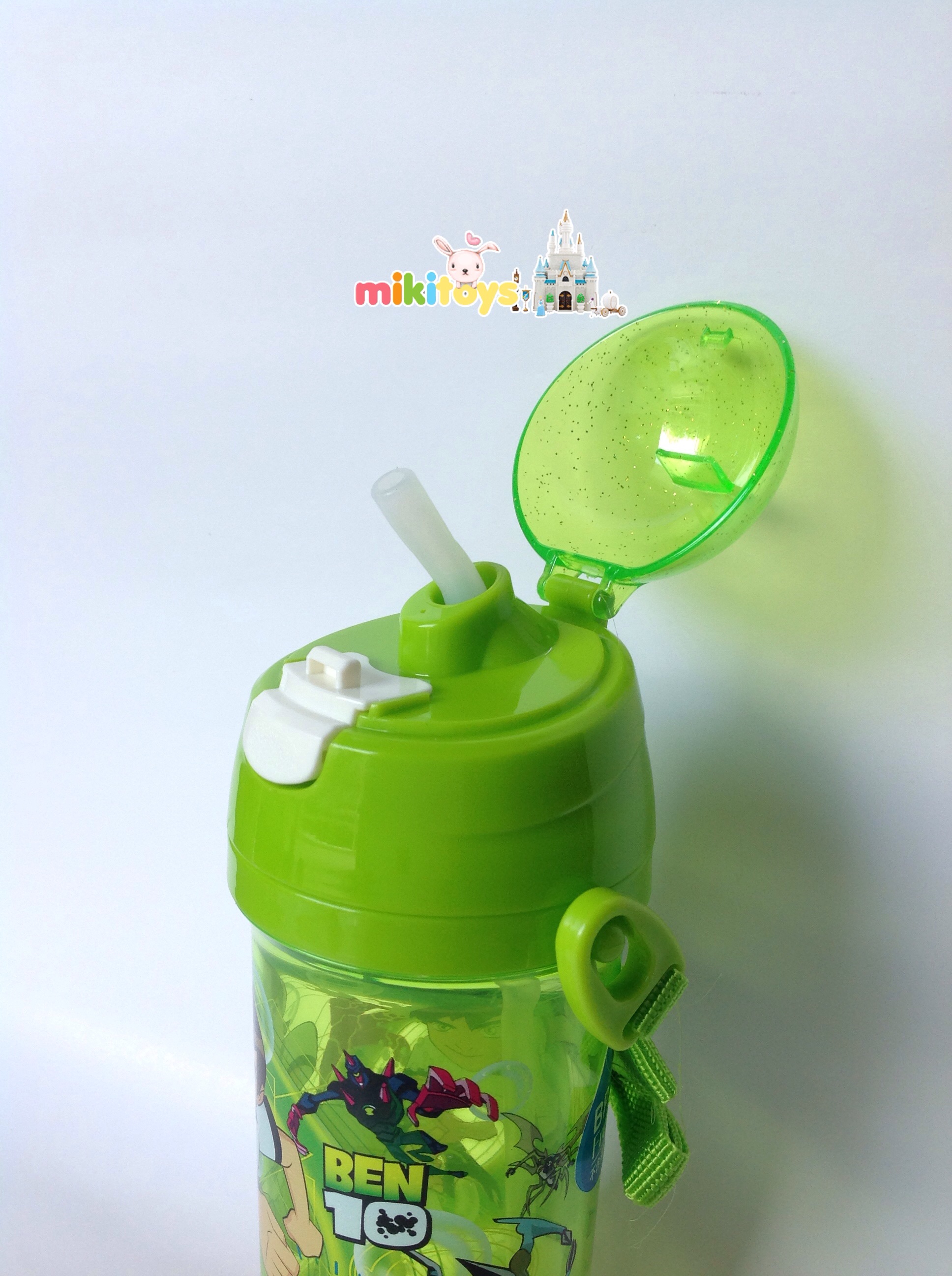 กระติกน้ำเบนเทน Ben10 ขนาด380ml. ฝาเด้ง สีเขียวใส
