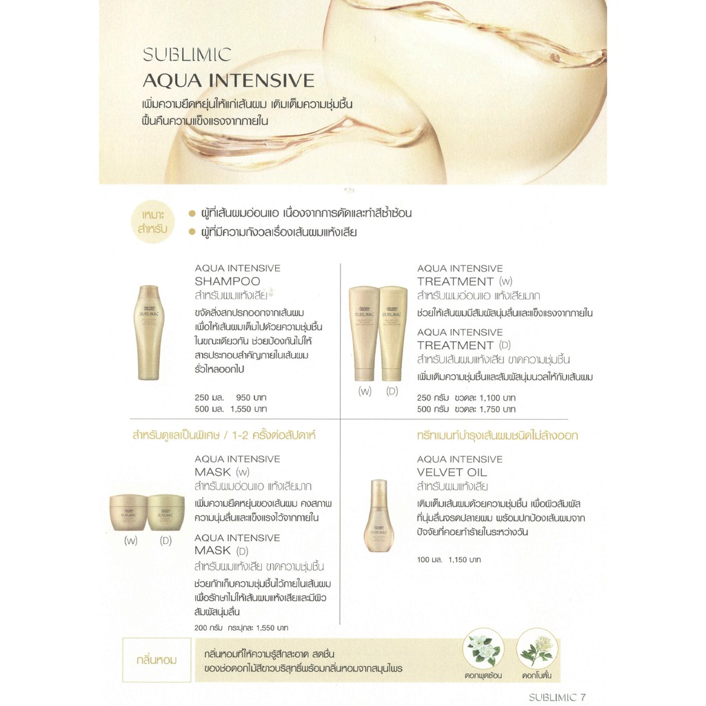SHISEIDO SUBLIMIC Aqua Intensive Velvet Oil ใช้ได้กับผมทุกประเภท บำรุงผมที่แห้งเสีย ขาดความชุ่มชื่น ขนาด 100 กรัม