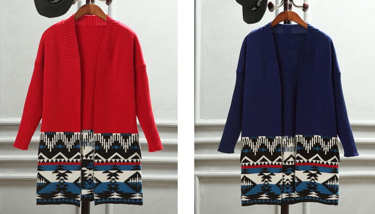 PreOrderคนอ้วน - เสื้อคลุมกันหนาวแฟชั่น ไซส์ใหญ่ คนอ้วน เสื้อไหมพรมไม่หนา ถักลาย ตัวยาว สี : แดง / น้ำเงิน