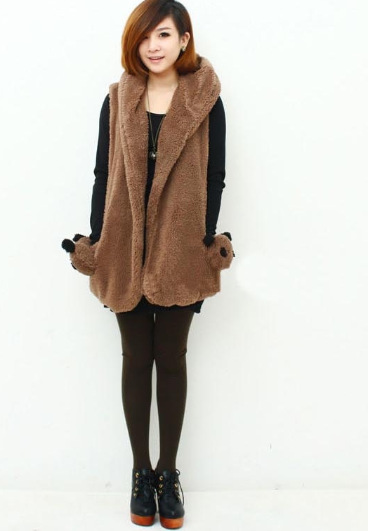 Pre Order - เสื้อกันหนาว-เสื้อเวตเตอร์แฟชั่น หนานุ่ม กระเป๋าสองข้างเป็นหมีแพนด้าน่ารัก สีดำ / สีน้ำตาล / สีขาว