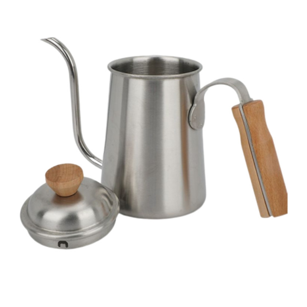 กาดริปกาแฟ กาคอห่าน 650 ML ด้ามจับไม้ สีสแตนเลส รหัส 1830