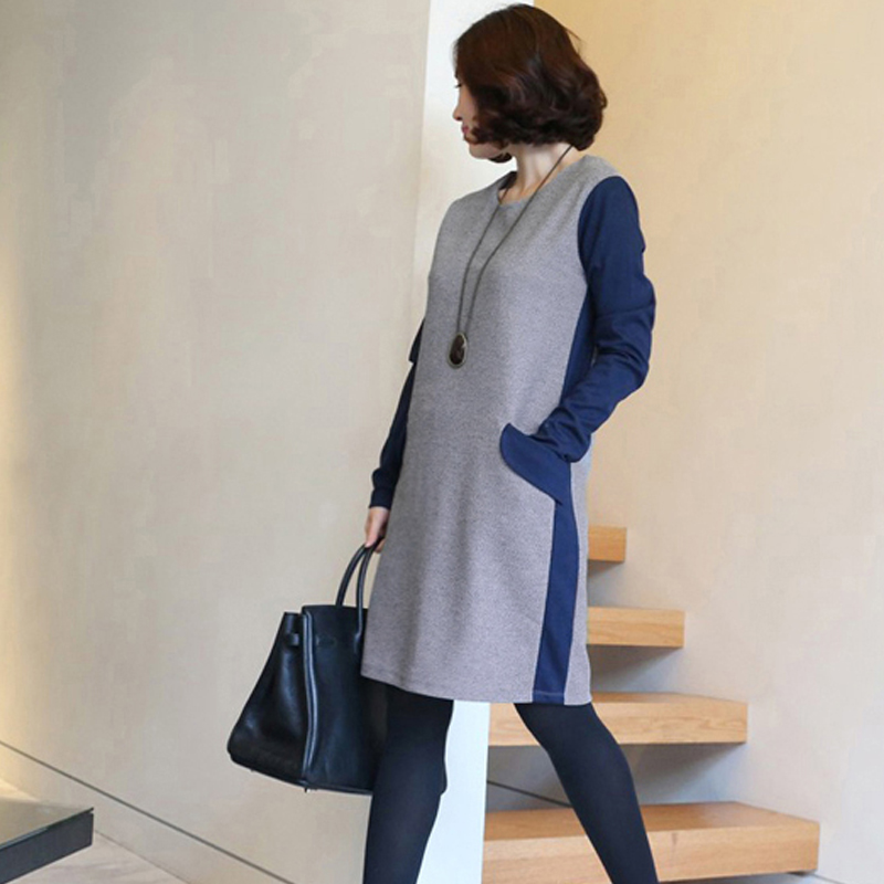 PreOrderไซส์ใหญ่ - เดรสกันหนาวแฟชั่น ไซส์ใหญ่ สไตล์สาวญี่ปุ่น สีเทาน้ำเงิน