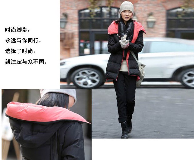 PreOrderคนอ้วน - เสื้อกันหนาวแฟชั่น ไซส์ใหญ่ คนอ้วน บุนวมหนา มีHood สี : ดำชมพู / ส้มเบจ