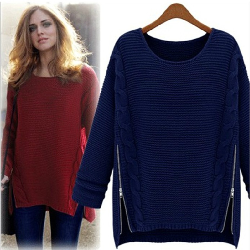 PreOrderเสื้อผ้าคนอ้วน - เสื้อกันหนาวไซส์ใหญ่ เสื้อไหมพรม ติดซิบด้านข้าง สี : น้ำเงิน / ไวน์แดง