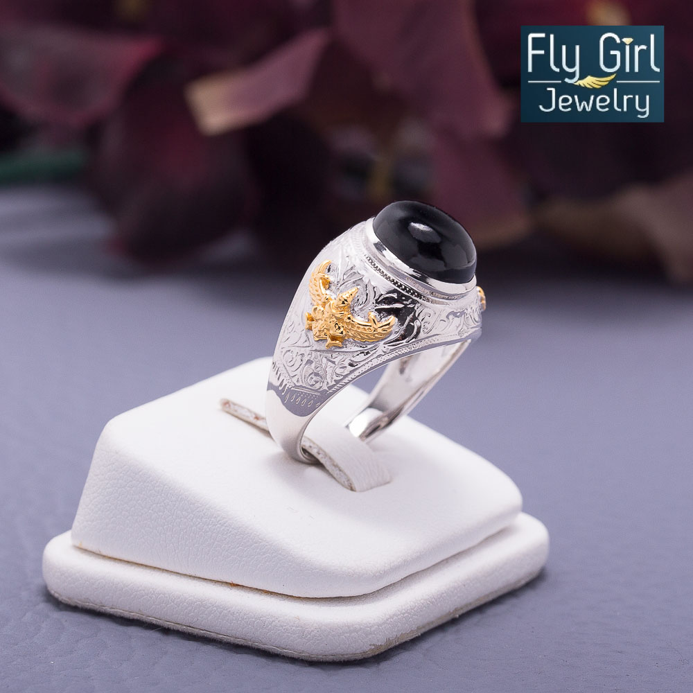 แหวนครุฑเงินแท้หัวนิลแท้ แหวนวันเสาร์ ช่วยปกป้องคุ้มครอง เสริมตำแหน่ง