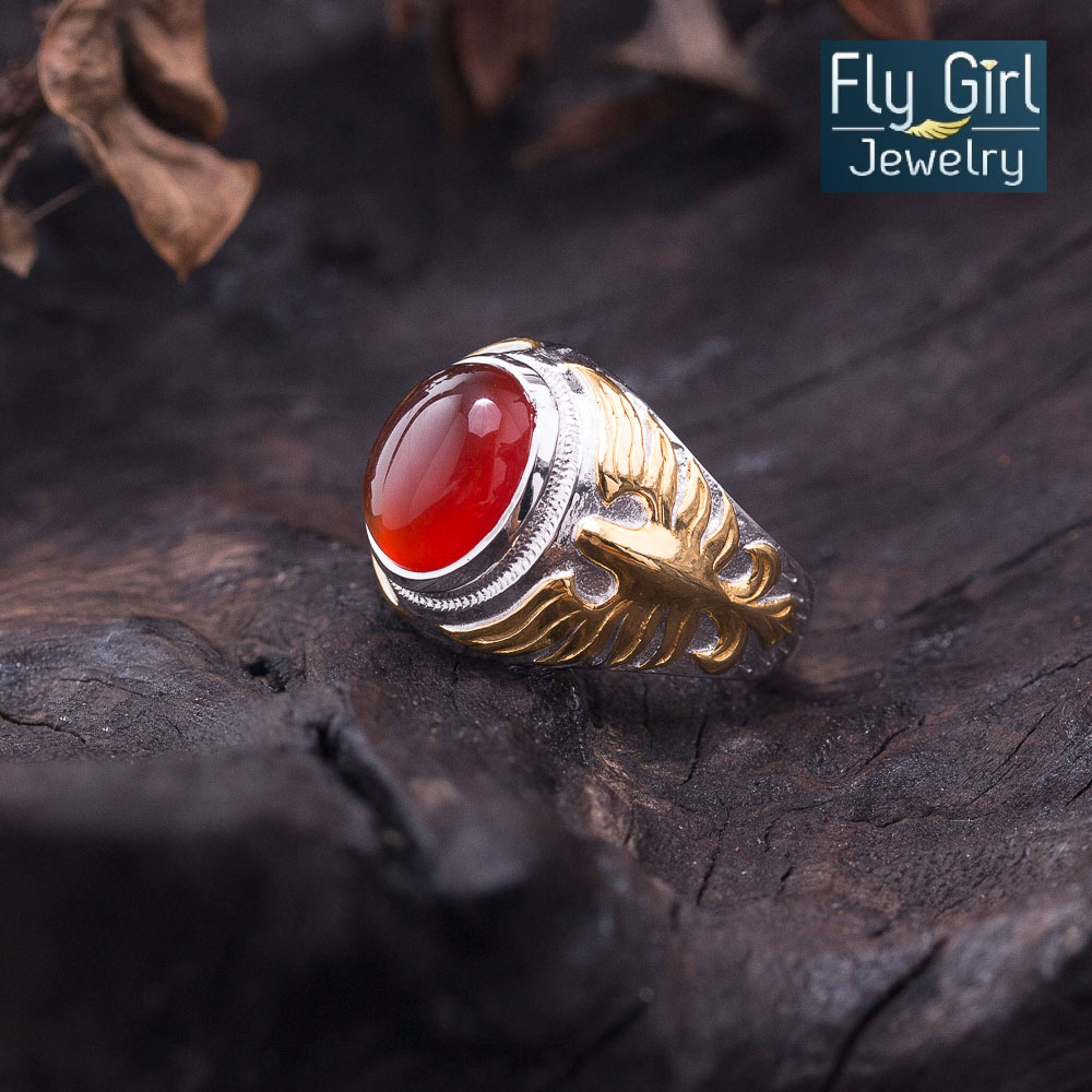 แหวนพญาอินทรีย์พลอยคาร์เนเลียนแท้ (ประจำวันพฤหัส) เงินแท้ งานสวยเกรดพรีเมี่ยม แหวนชาย