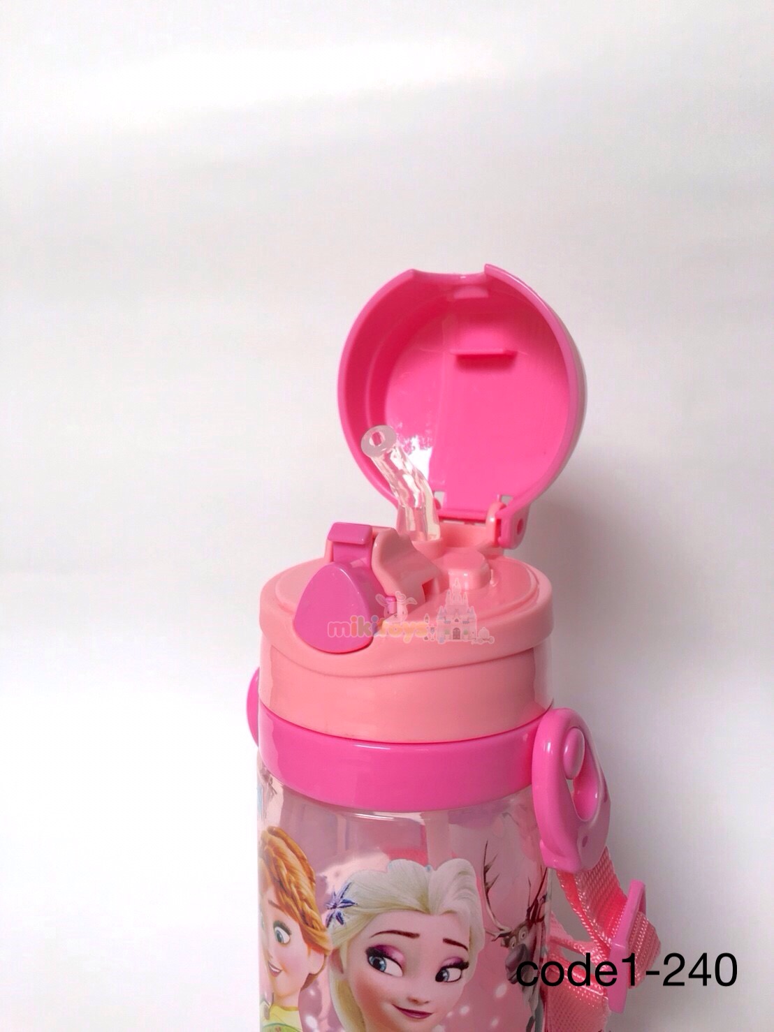 กระติกน้ำเด็ก Frozen fever Elsa&Annaโฟรเซ่น (เอลซ่า,แอนนา) สีชมพู รุ่นฝาเด้ง ปุ่มกดสามเหลี่ยม