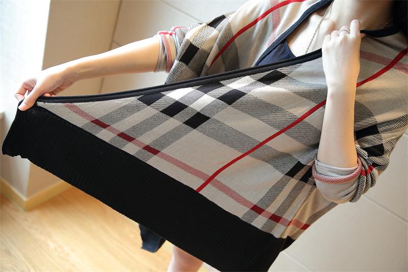 Pre Order - เสื้อคลุมกันหนาวแฟชั่นเกาหลี เวตเตอร์ถัก ลายหมากรุก