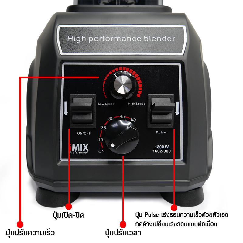 เครื่องปั่น IMIX 1800W-โถ 2 ลิตร-ฟังก์ชั่นTIMER FUNCTION-VARIABLE SPEED แบบโถกลม รหัส 1602-300 (รับประกันเฉพาะส่วนมอเตอร์ 1ปี )