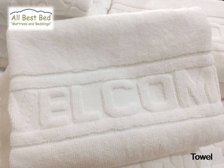 ผ้าขนหนูโรงแรม ขนคู่ สีขาว Pure Cotton100% เกรด A ทอขอบในตัว