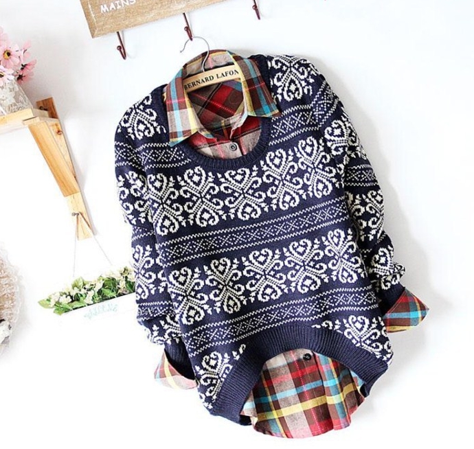 Pre Order - เสื้อกันหนาวแฟชั่น แบบสบาย ๆ แต่อบอุ่น สีขาวครีม / สีแดง / สีดำ / สีน้ำเงิน