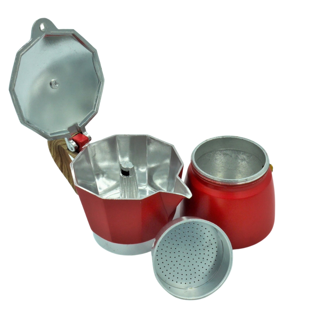 หม้อชงกาแฟ moka pot มอคค่าพอท 3 คัพ 3 Cup 150ml สีแดง ZB-M83 ด้ามจับไม้ รหัส 1553