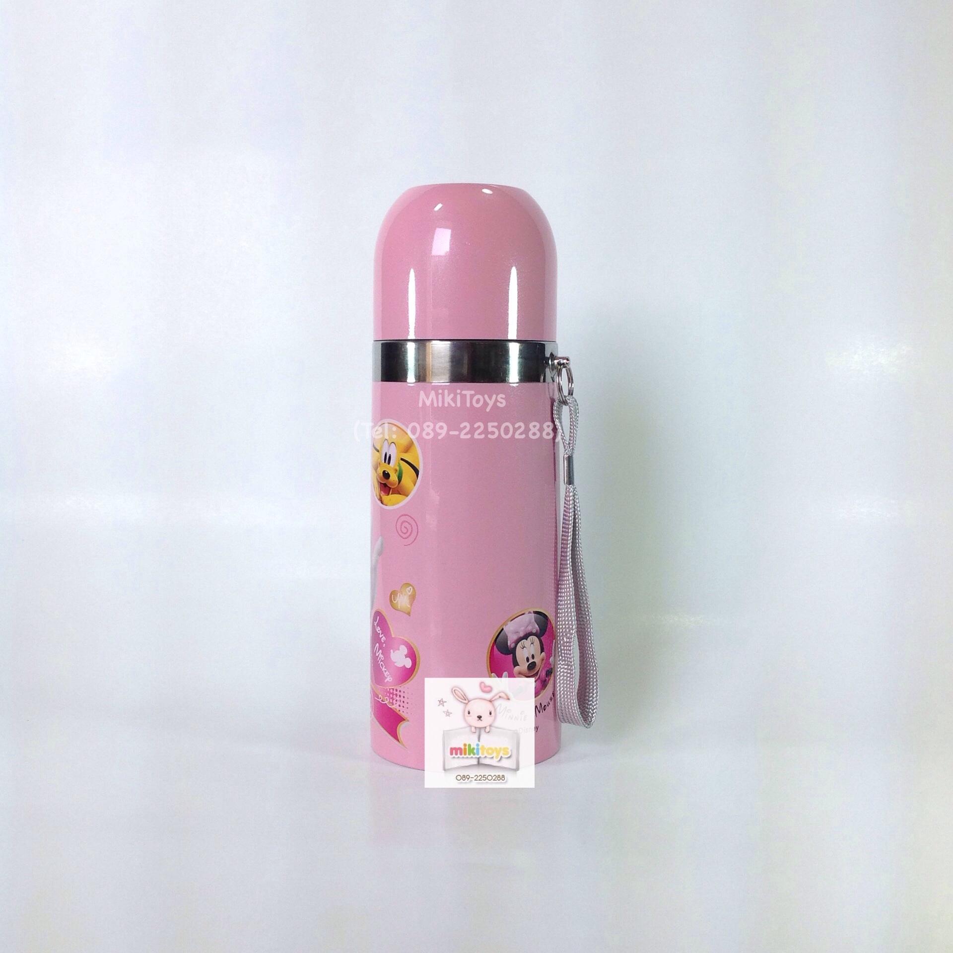 กระติกน้ำสำหรับเด็ก มินนี่เมาส์ สีชมพูสวยๆ Minnie Mouse เก็บอุณหภูมิร้อน-เย็น แบบกดปุ่มยกเท ฝาเป็นแก้วค่ะ ^^