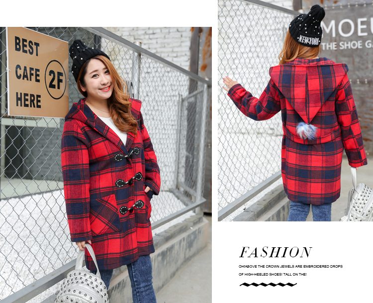 PreOrderคนอ้วน - เสื้อกันหนาว ไซส์ใหญ่ ผ้าซาติน+โพลิเอสเตอร์ ลายสก๊อต มีHood สีแดง