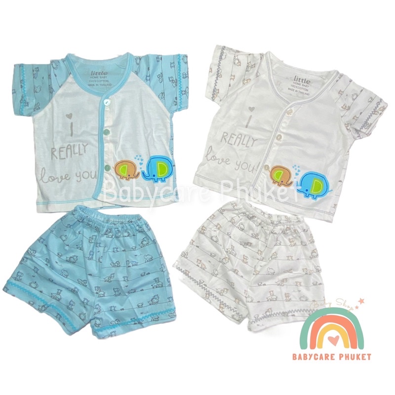 ชุดเด็กแรกเกิด ชุดเด็กอ่อน แบบกระดุม เสื้อแขนสั้นและกางเกงขาสั้น ผ้าคัตตอล