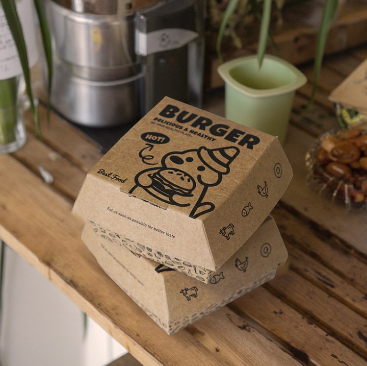 กล่องใส่เบอร์เกอร์ กระดาษ Food Grade เคลือบกันไขมัน (grease-proof paper) แพ็ค 50 ชิ้น