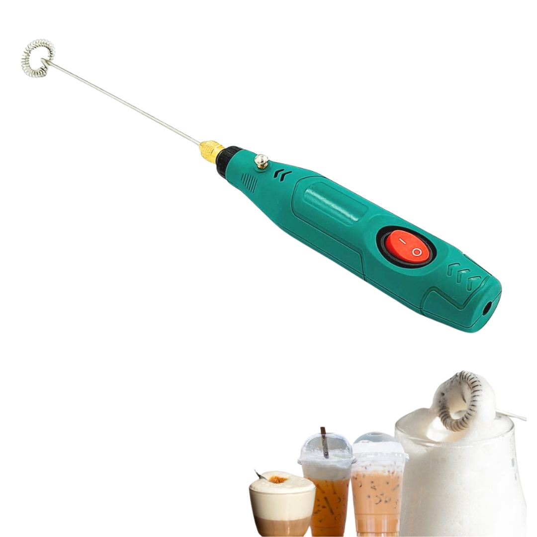 เครื่องตีฟองนมไฟฟ้า 220V .สีเขียว ความเร็วรอบ 16000 RPM สวิทต์ทางเดียว ก้านตีหนา 2mm. ยาว 15 ซม. รหัส 2676