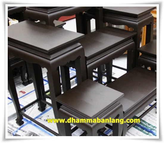 โต๊ะหมู่บูชา หมู่ 7 หน้า 6 แบบเรียบ ไม้เบญจพรรณ ขาสิงห์ สีโอ๊คด้าน (คลิ๊กดูขนาด)