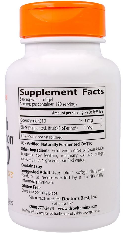 Doctor Best High Absorption CoQ10 with BioPerine 100 mg 120 Softgels (CoQ10 เข้มข้น 100mg มีผลต่อการดูแลโรคหัวใจ ชะลอวัย ป้องกันสมองเสื่อม)