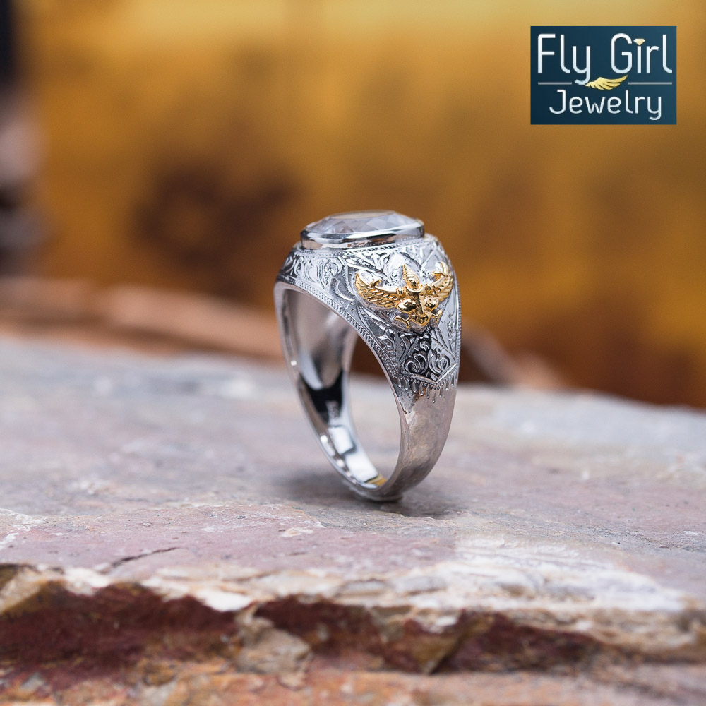 แหวนครุฑพลอยไวท์ควอตซ์แท้(ราศีเมษ) เงินแท้ชุบทอง2กษัตริย์ ค้ำคูณดวงชะตาให้สว่างไสว เจิดจ้า ด้วยใจ เป็นมหากุศล ถึงกับมีชัยชนะในทุกสรรพสิ่ง (พลอยคนเกิดวันพุธกลางคืน)