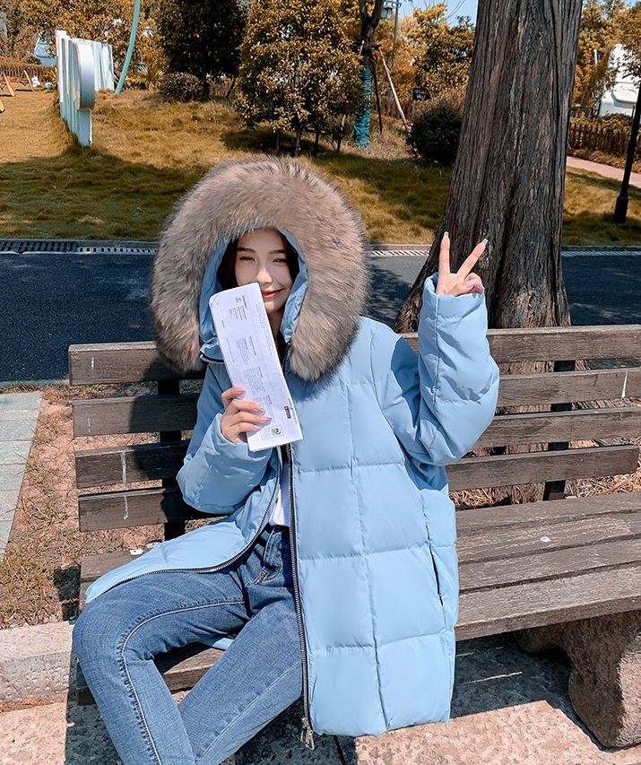 2324-0095 เสื้อกันหนาวไซส์ใหญ่ ความยาวปานกลาง เฟอร์ Hood พร้อม