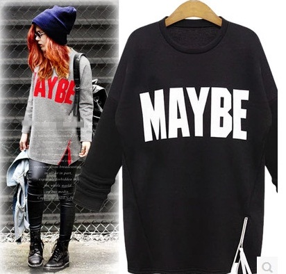 PreOrderคนอ้วน - เสื้อยืดกันหนาวไซส์ใหญ่ พิมพ์ตัวอักษรด้านหน้า สี : เทา / ขาว / ดำ