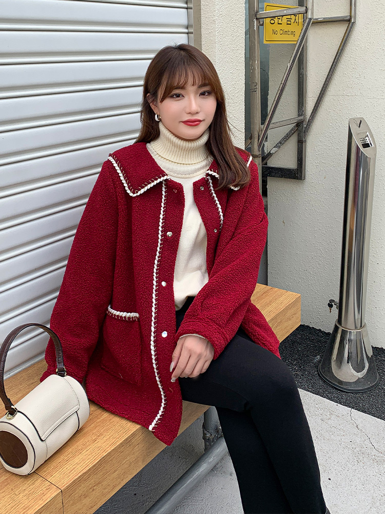 CS0002 เสื้อกันหนาวไซส์ใหญ่ ขนแกะ สีดำ