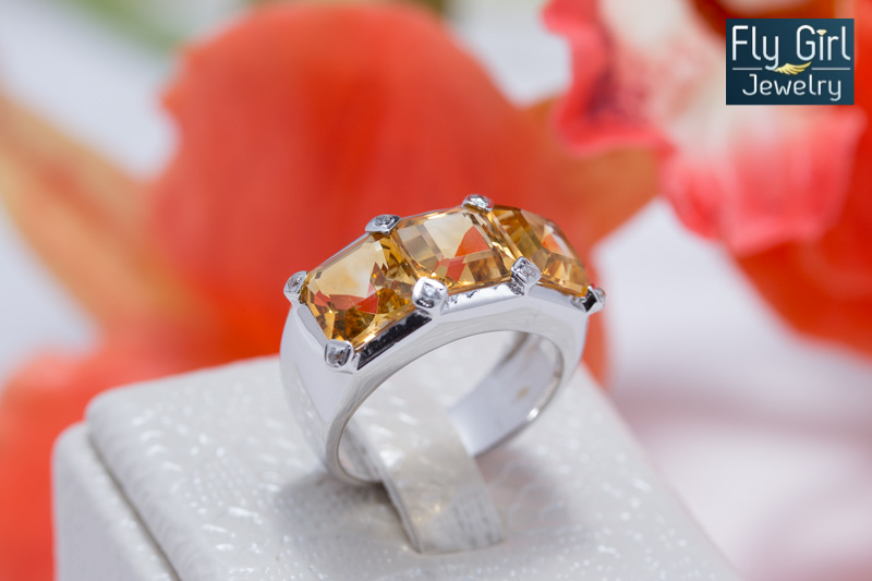 แหวนเงินแท้ พลอยซิทรีนแท้(ราศีพิจิก)