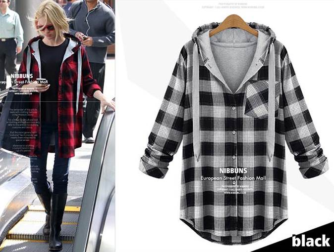 PreOrderไซส์ใหญ่ - เสื้อกันหนาวไซส์ใหญ่ คนอ้วน มีHood ลายสก๊อต 2 สี สี : แดง / เทา