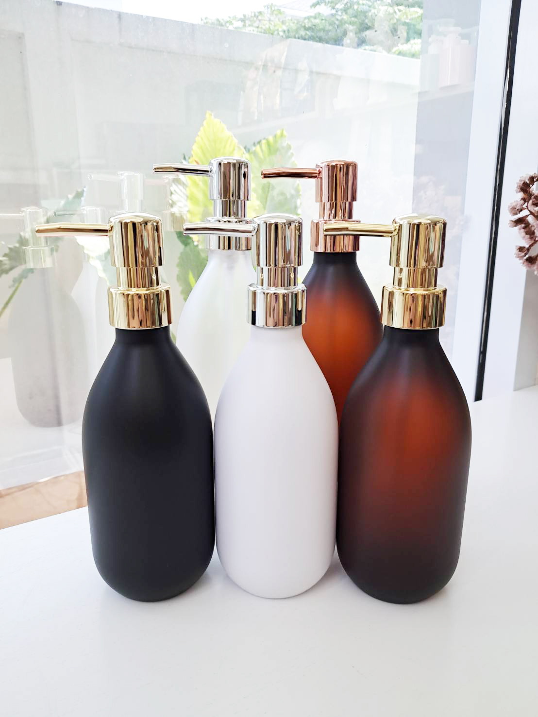 ขวดสบู่-แชมพู-โลชั่น หัวปั๊มทอง-เงิน-โรสโกลด์ ขนาด 500 ml.