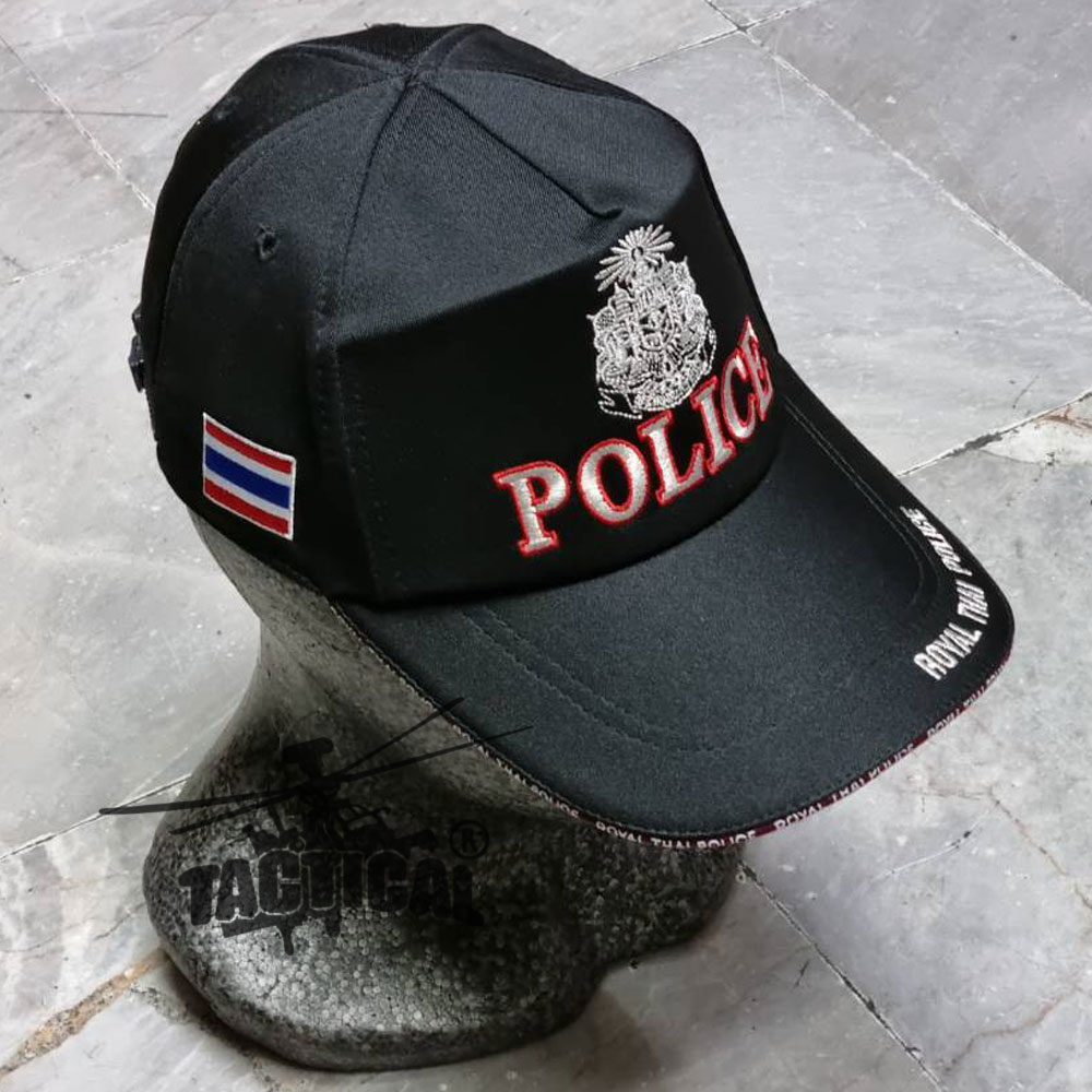 หมวกแก๊ป แผ่นดิน POLICE แดง ซิปหลัง