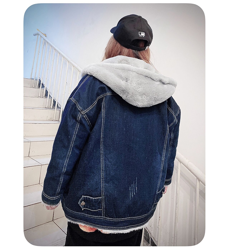 2324-0059 เสื้อกันหนาวไซส์ใหญ่ ยืนส์ บุขนนุ่มมาก มี Hoodถอด ไม่ได้จ้า