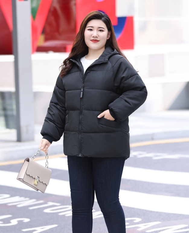 2324-0010 โค้ทกันหนาวไซส์ใหญ่ บุนวม มีHood (นางแบบ3XL) สี : ชมพู ดำ แดง เหลือง ฟ้า