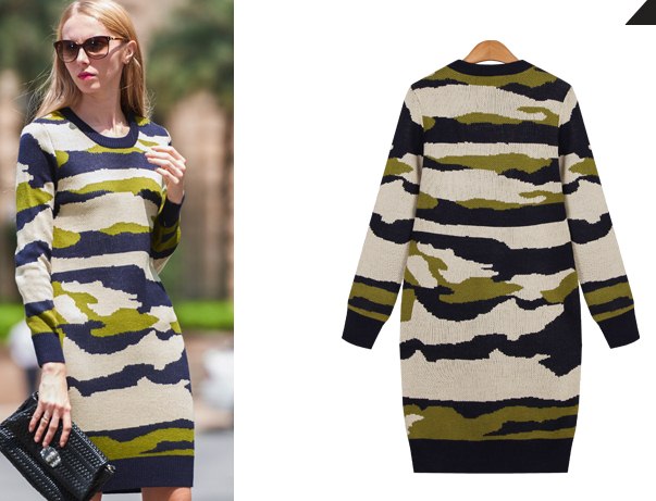 PreOrderคนอ้วน - เดรสไหมพรมกันหนาวแฟชั่น ไซส์ใหญ่ คนอ้วน ลายพราง