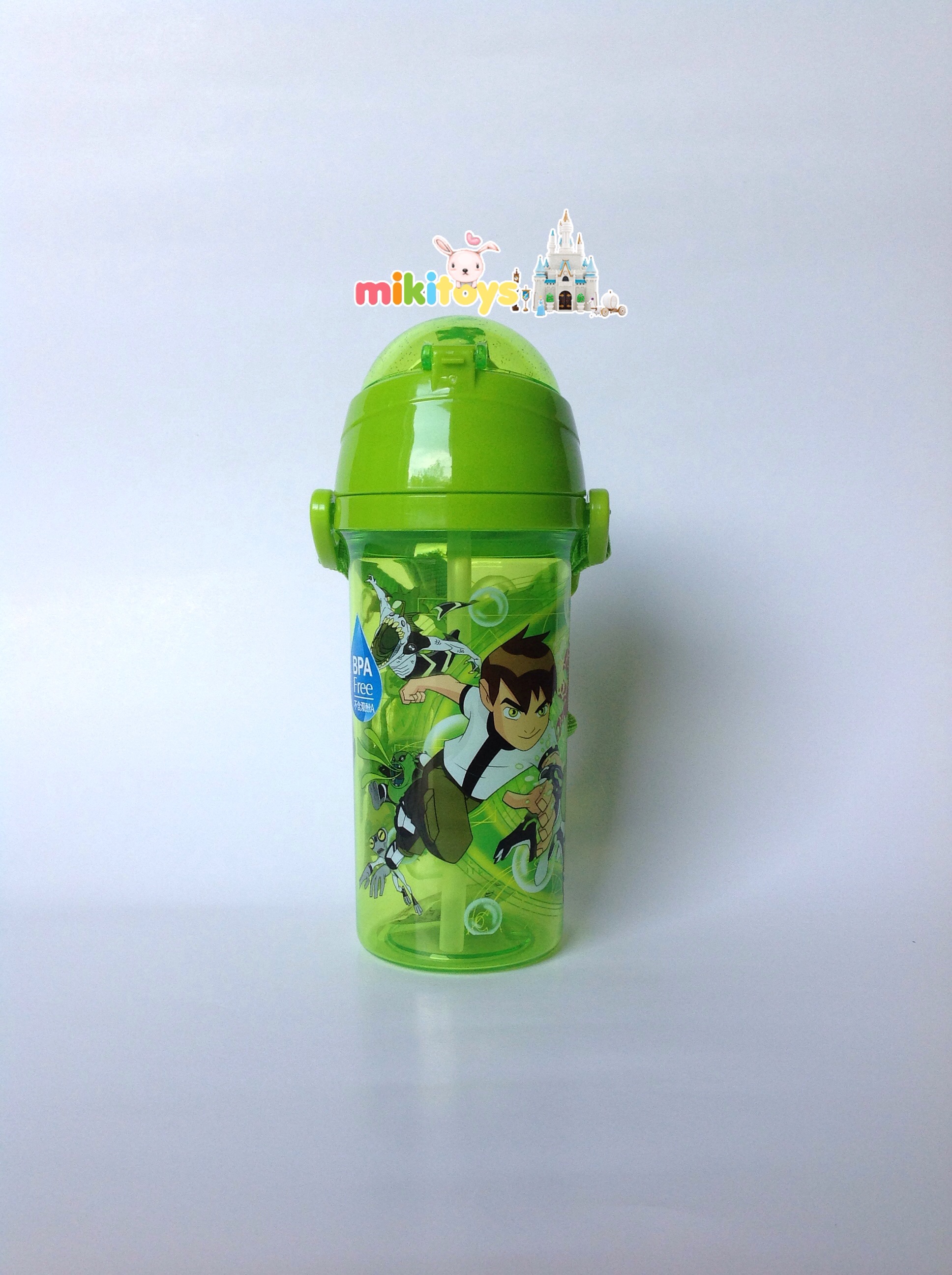 กระติกน้ำเบนเทน Ben10 ขนาด380ml. ฝาเด้ง สีเขียวใส