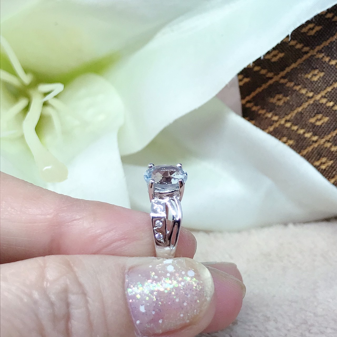 แหวนเงินแท้ พลอยอะความารีนแท้(ราศีมีน)