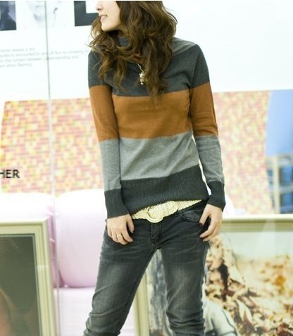 Pre Order - เสื้อกันหนาวแฟชั่น แบบบาง คอเต่า สีม่วง / สีเหลือง / สีดำ