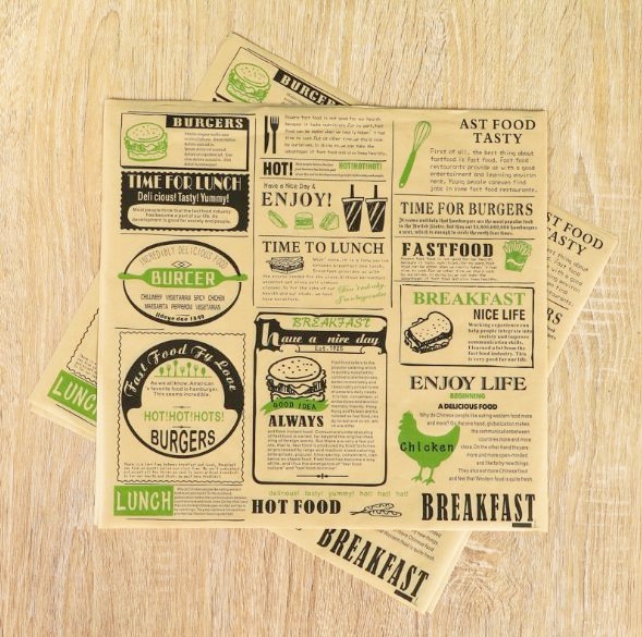 กระดาษไขรองอาหาร (Greaseproof paper) เคลือบกันน้ำ-น้ำมัน ไซส์ 28.5x30.5 ซม. (แพ็คละ 100 แผ่น)