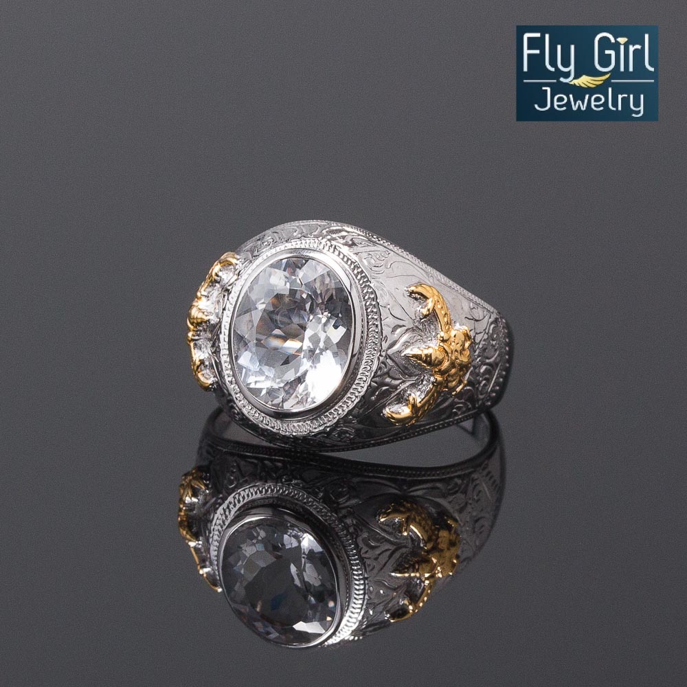 แหวนครุฑ พลอยไวท์โทแพสแท้(ราศีเมษ) ใส่เสริมดวงเกิด ช่วยปกป้องคุ้มครองเสริมหน้าที่การงาน