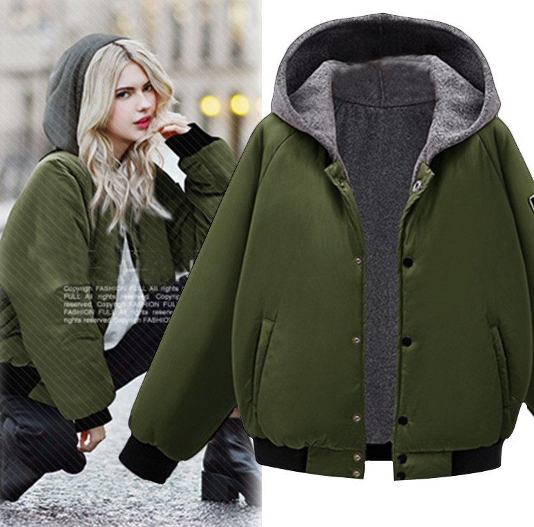 LD004 - เสื้อกันหนาว - เสื้อแจ๊คเก็ต มีHood ด้านในผ้ายืดบุขน สี : เขียว / ชมพู