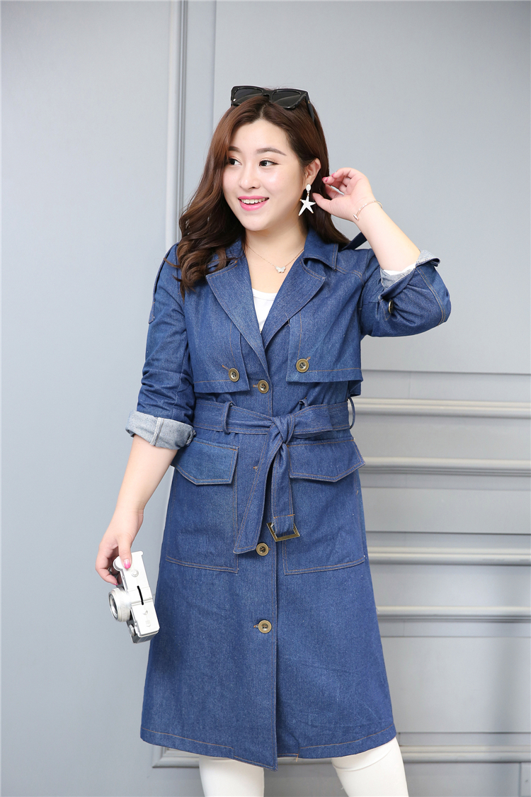 PreOrderคนอ้วน - เสื้อโค้ทยีนส์ไซส์ใหญ่ โค้ทยีนส์ตัวยาว ใส่ได้หลายโอกาส สียีนส์เข้ม