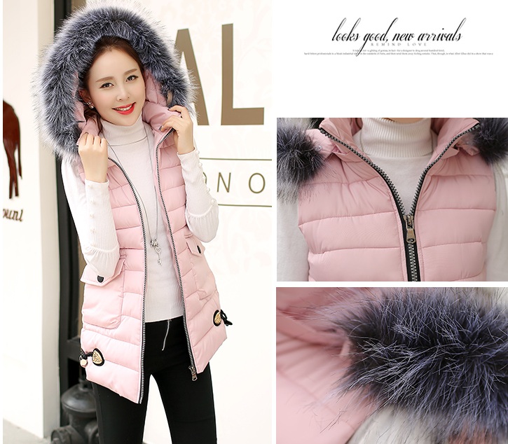 PreOrderคนอ้วน - เสื้อกั๊กแฟชั่น ผ้าร่มบุนวม มี Hood ขนเฟอร์ มีลายด้านหลัง สี : ดำ / แดง / เหลือง / เทา / เขียวทหาร / เขียงใบไม้ / ครีม / ชมพู / น้ำเงิน