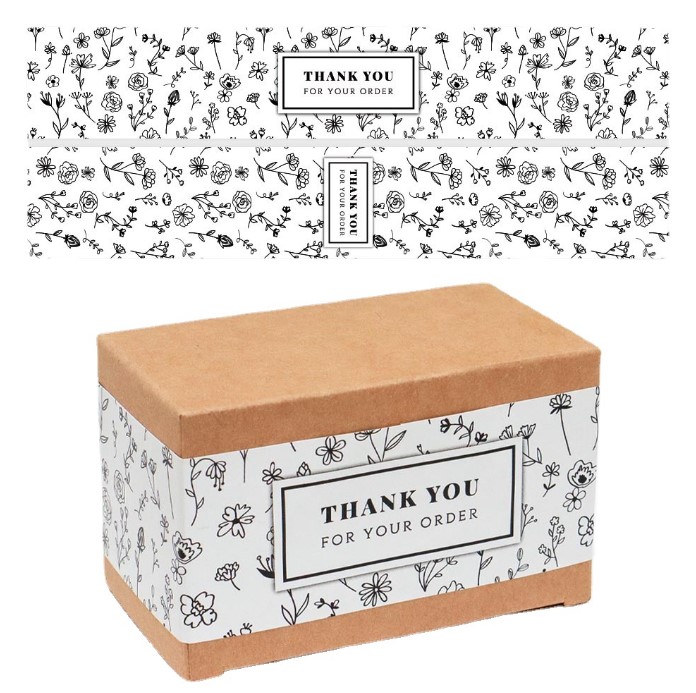 สติ๊กเกอร์ Thank you กระดาษเคลือบกันน้ำ ขนาด 4x25 cm. 2 ดวง/แผ่น แพ็ค 10 แผ่น (20 ดวง)