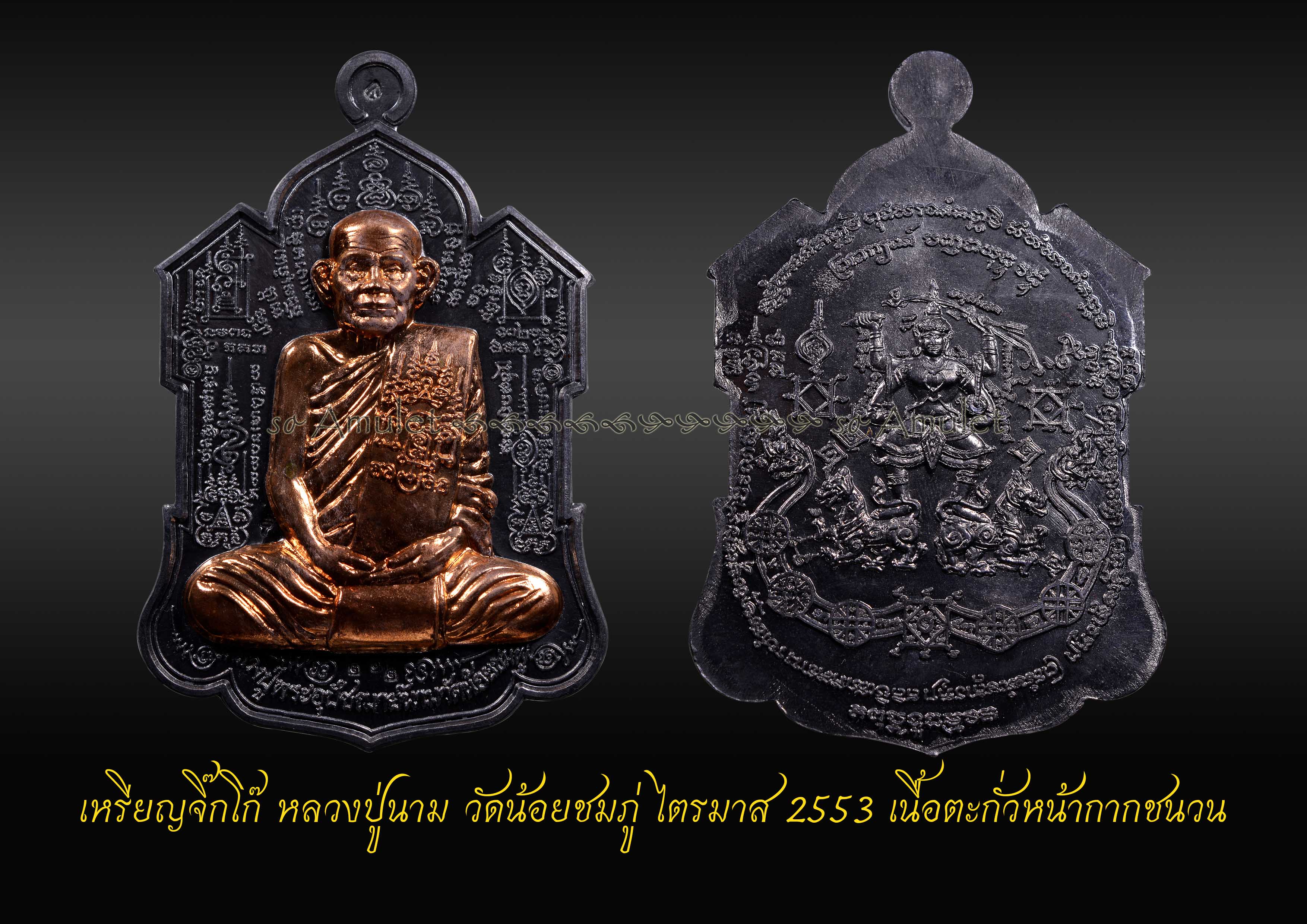 เหรียญจิ๊กโก๊ หลวงปู่นาม วัดน้อยชมภู่ ไตรมาส 2553 เนื้อตะกั่วหน้ากากชนวน