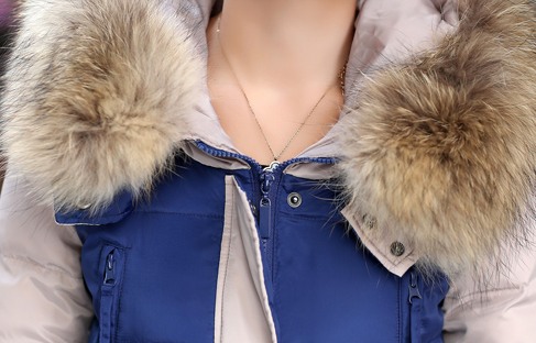 PreOrderคนอ้วน - เสื้อโค้ทไซส์ใหญ่ ผ้าร่มบุนวม ขนเฟอร์ สี : ดำเบจ / น้ำเงินเบจ