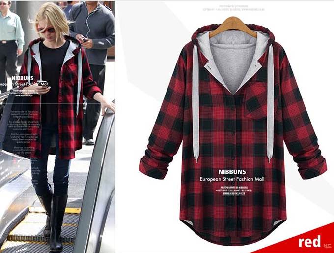 PreOrderเสื้อผ้าคนอ้วน - เสื้อกันหนาวไซส์ใหญ่ คนอ้วน มีHood ลายสก๊อต สี : แดง / เทา